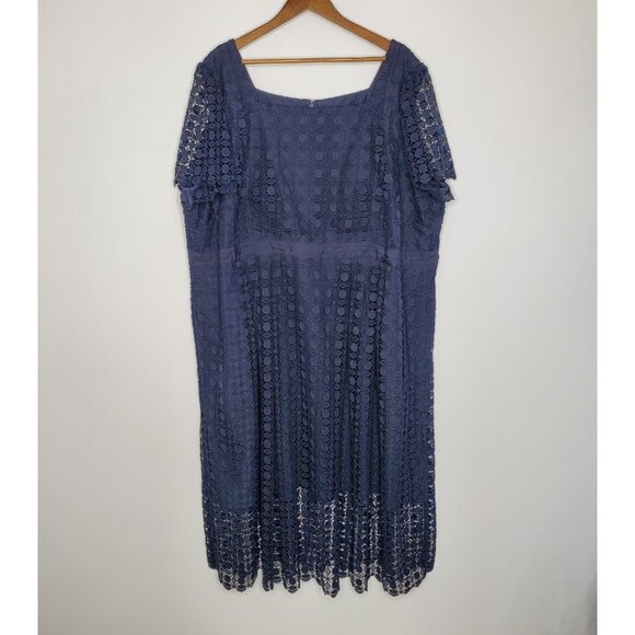 Talbots Womens Navy Floral Lace A Line Dress Size 24W Square Neck Short Sleeve - Picture 1 of 8